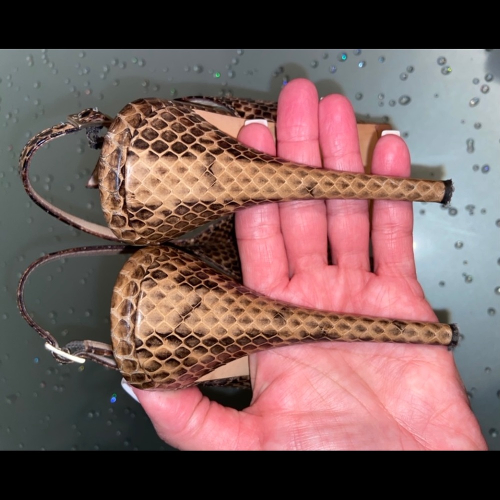 Jimmy Choo Python Snakeskin Peep Toe Heels 37.5 - image 6